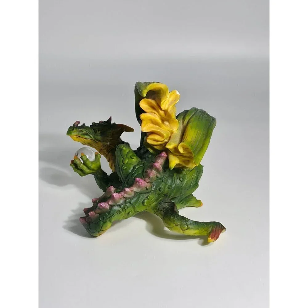 Hand Painted Green Dragon Figurine Yellow Accents Crystal Orb Summit Collection